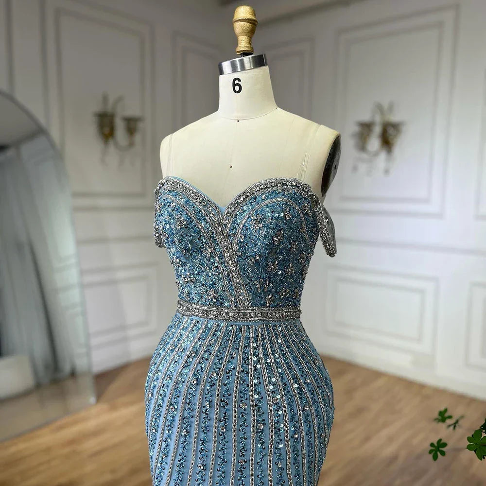 Vestido de noche de lujo saudí con tirantes finos color caramelo, estilo sirena, con plumas y cuentas, ideal para ocasiones formales (LA72715) 