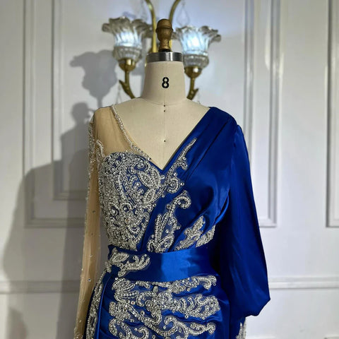 Green Mermaid Satin Evening Dresses Gowns 2025 Muslim Elegant Beaded Luxury For Women Party LA71370