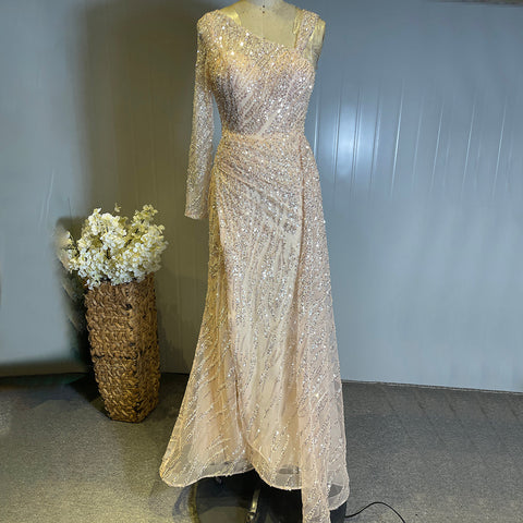 Peach Mermaid Elegant Avond Jurken 2025 Kralen Luxe Overrok Voor Vrouwen Party LA71527 