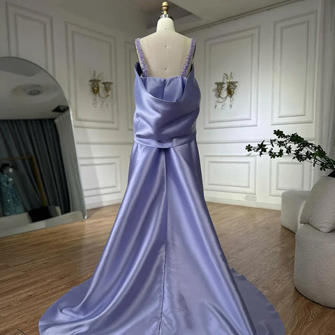 Robe de soirée lilas à épaules dénudées et cape ornée de perles, tenue de soirée de mariage LA72529