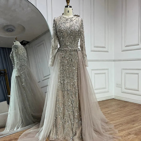 Luxury Dubai Turquoise Mermaid Evening Dress with Tulle LA72601