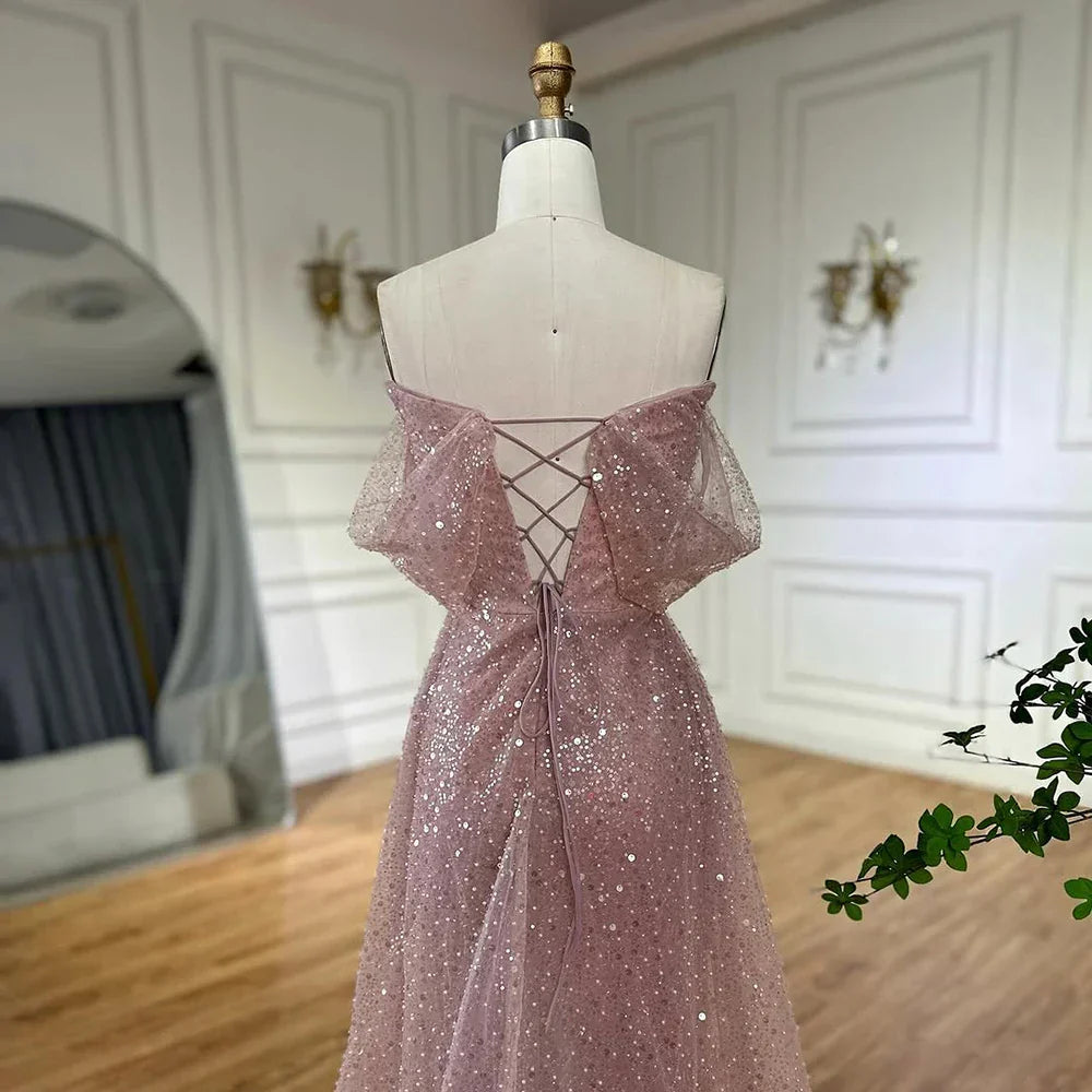 Customize 2025 Pink Elegant Saudi Mermaid Beaded Arabic Evening Dresses Gown For Formal Occasion LA72204A