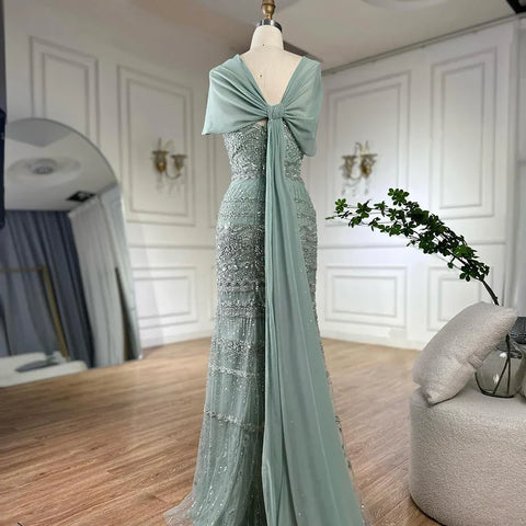 Luxury Dubai Evening Dress with Cape Long Party Gowns LA72126B
