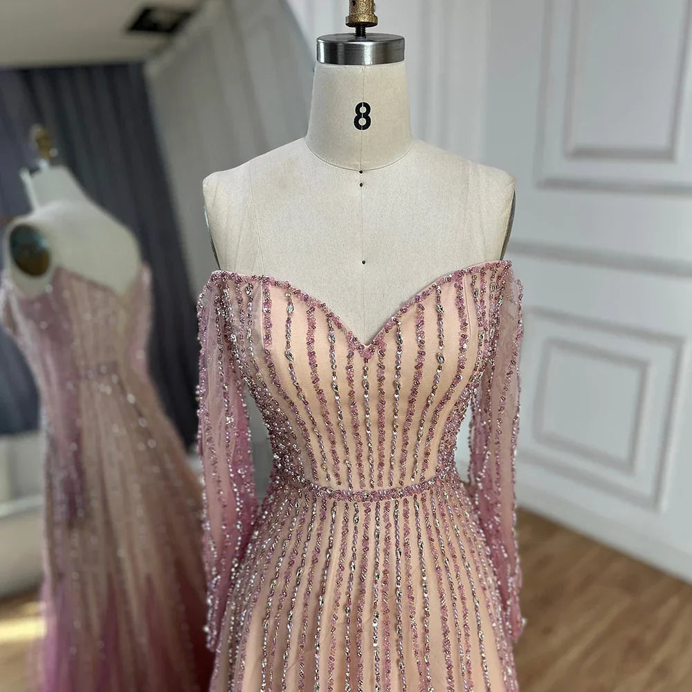 Vestidos de noche largos, elegantes, de corte A, color púrpura árabe, con cuentas, para ocasiones formales LA72752 