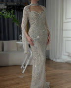 Vestido de noche de sirena con escote corazón, corte sirena, con cuentas y abertura en la espalda, estilo lujoso de Dubái (LA72560A), modelo LA72560A. 