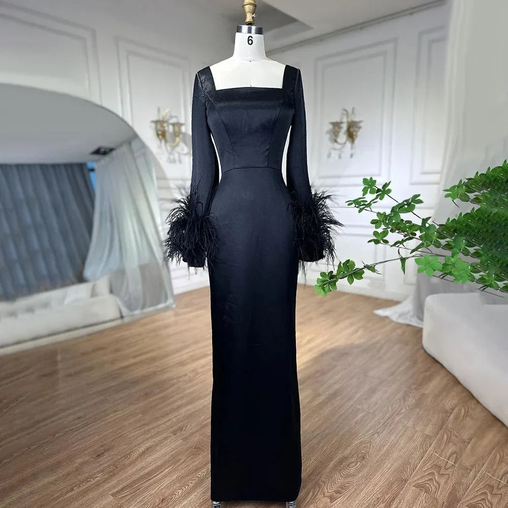 Arabic Fuchsia Elegant Mermaid Sexy Feathers Evening Dresses Gowns 2025 For Women Wedding Party LA71987