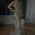 Vestido de noche de sirena de lujo blanco árabe de Dubái con mangas casquillo LA72714