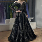 Arabic Elegant Black A Line Shiny Beaded Luxury Dubai Evening Dresses Gowns For Women Wedding Party 2025 LA72566