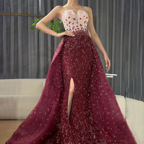 Blue Mermaid High Split With Skirt Sweetheart Strapless Beaded Party Dresses Formal Women Evening 2025 LA71796