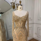 Vestidos de noche de lujo con cuentas para mujer, estilo sirena elegante con abertura, color verde, para bodas en Dubái, Arabia Saudita (LA72518) 