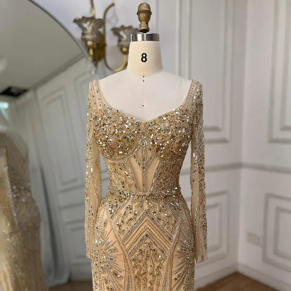 Vestidos de noche de lujo con cuentas para mujer, estilo sirena elegante con abertura, color verde, para bodas en Dubái, Arabia Saudita (LA72518) 