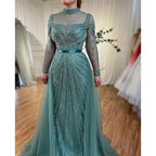 Luxury Champagne Mermaid Evening Dress with Detachable Overskirt LA71533
