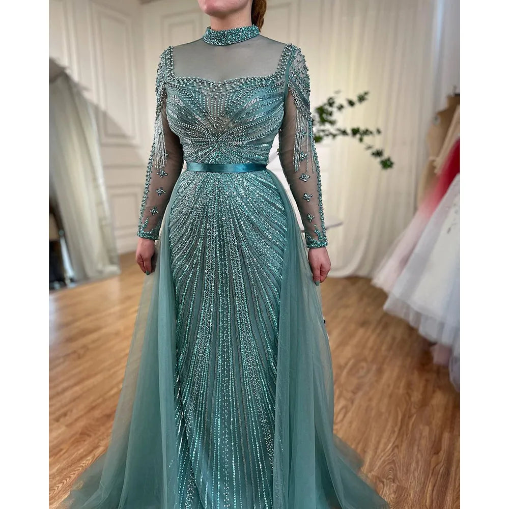 Luxury Champagne Mermaid Evening Dress with Detachable Overskirt LA71533