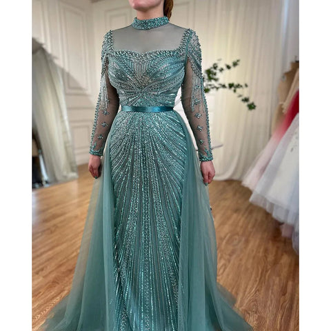 Luxury Champagne Mermaid Evening Dress with Detachable Overskirt LA71533