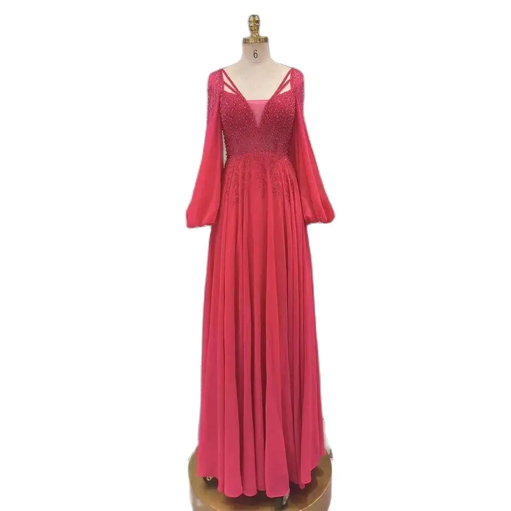 Arabic fuchsia A-Line Sparkle Beaded Luxury Long Evening Dresses Gowns A Line Beaded for Women Party 2025 LA72380