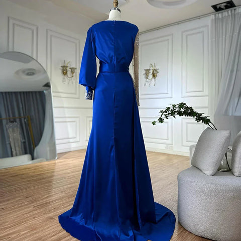 Green Mermaid Satin Evening Dresses Gowns 2025 Muslim Elegant Beaded Luxury For Women Party LA71370