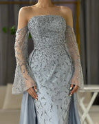 Vestido de noche árabe gris plata para mujer, ideal para bodas, fiestas y graduaciones (LA72705)