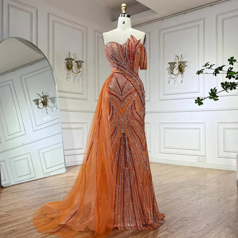 Robe de soirée de luxe bleu arabe à une épaule, style Dubaï, avec jupe latérale et perles, pour femme, LA72662, 2025 