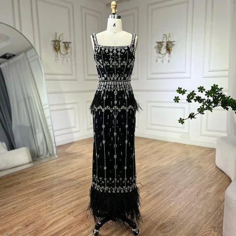 Vestido de noche largo hasta el tobillo color caramelo, estilo sirena, con cuentas y plumas LA71492B