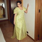 Luxury Beaded Yellow Evening Dress with Cape LA72756