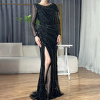 Silver Nude Mermaid Elegant High Spli Evening Dresses Gowns Luxury Beaded 2025 For Women Party LA70752L