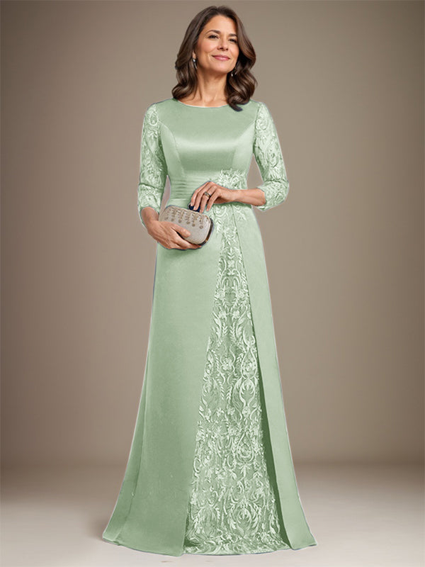 Vestido de novia de corte A, escote redondo, largo hasta el suelo, de satén de encaje, con apliques, para la madre de la novia. 