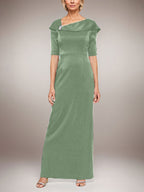 Robe longue fourreau scintillante avec revers à poignets et manches coudes 