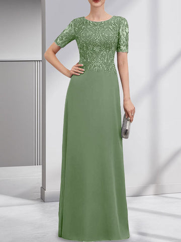 A-line Scoop Floor-Length Lace Chiffon Mother of the Bride Dress With Sequins