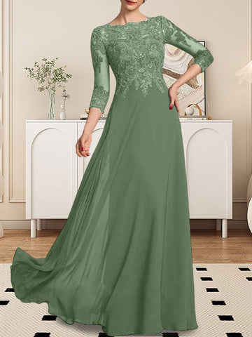 A-line Scoop Floor-Length Lace Chiffon Mother of the Bride Dress With Sequins