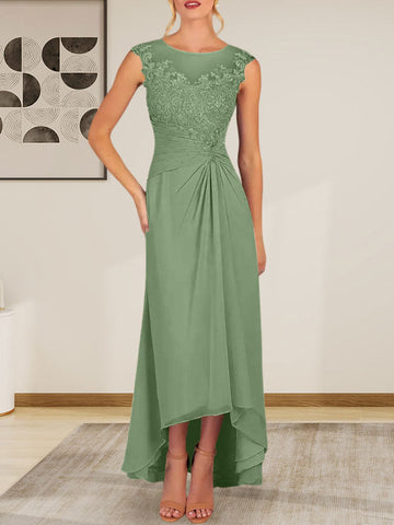 Champagne A-Line Scoop Lace Chiffon Dress