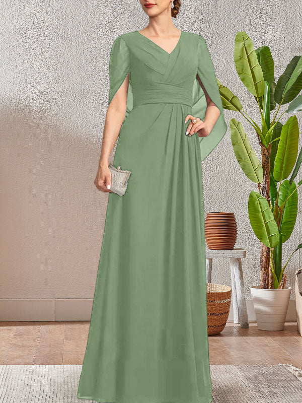 Vestido largo azul marino oscuro de corte A con escote en V para la madre de la novia