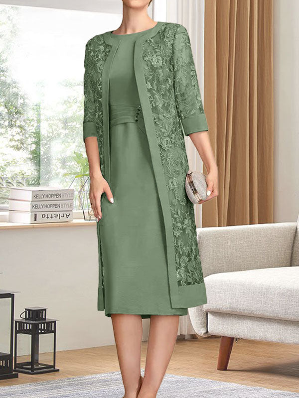 Vestido de gasa corte recto/columna hasta la rodilla para la madre de la novia con lentejuelas plisadas