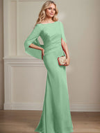 Vestido de chifón hasta el suelo, corte sirena/trompeta, para la madre de la novia, con pliegues 