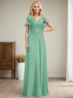 Vestido de novia de corte A, escote en V, largo hasta el suelo, de gasa de encaje con lentejuelas para la madre de la novia 