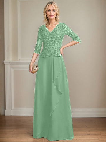 Vestido de novia de corte línea A, escote en V, largo hasta el suelo, de gasa de encaje con volantes en cascada y lentejuelas. 