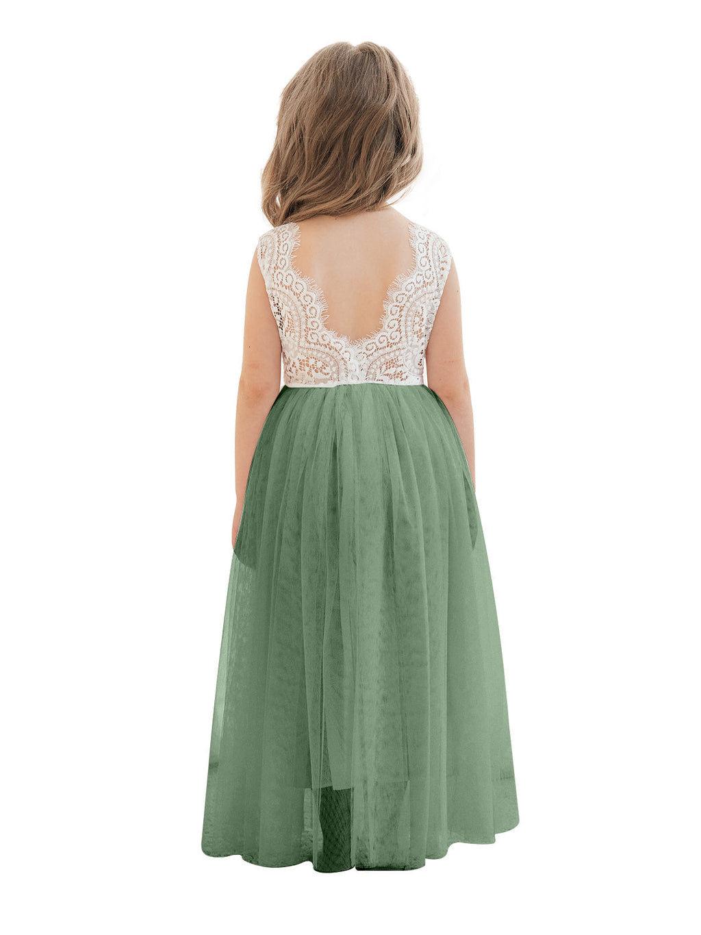 Vestido blanco de tul y encaje de corte A hasta el tobillo (2003227597) 