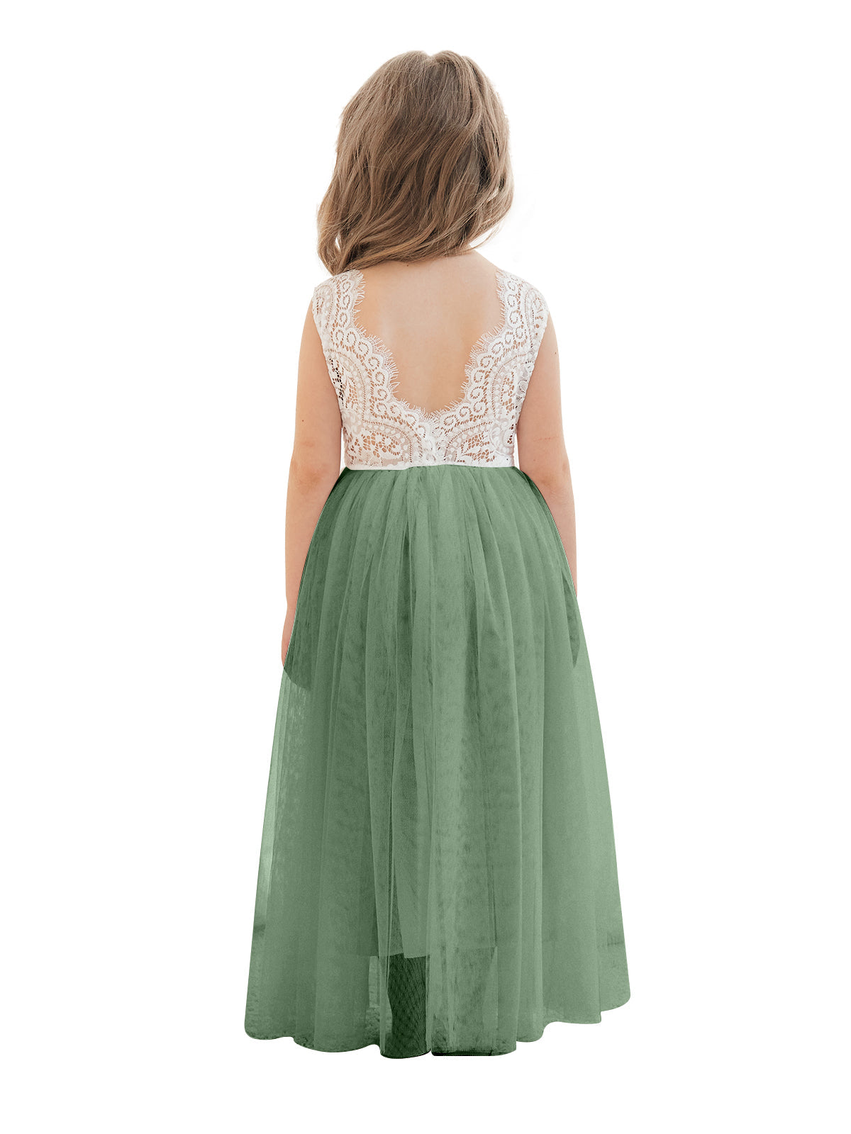 Vestido blanco de tul y encaje de corte A hasta el tobillo (2003227597) 