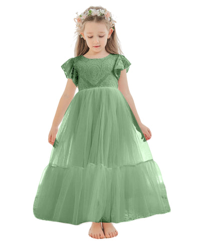 Vestido blanco de tul y encaje hasta el tobillo (2003227579) 