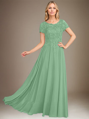 A-Line Scoop Floor-Length Chiffon Mother of the Bride Dress With Applique & Sequins