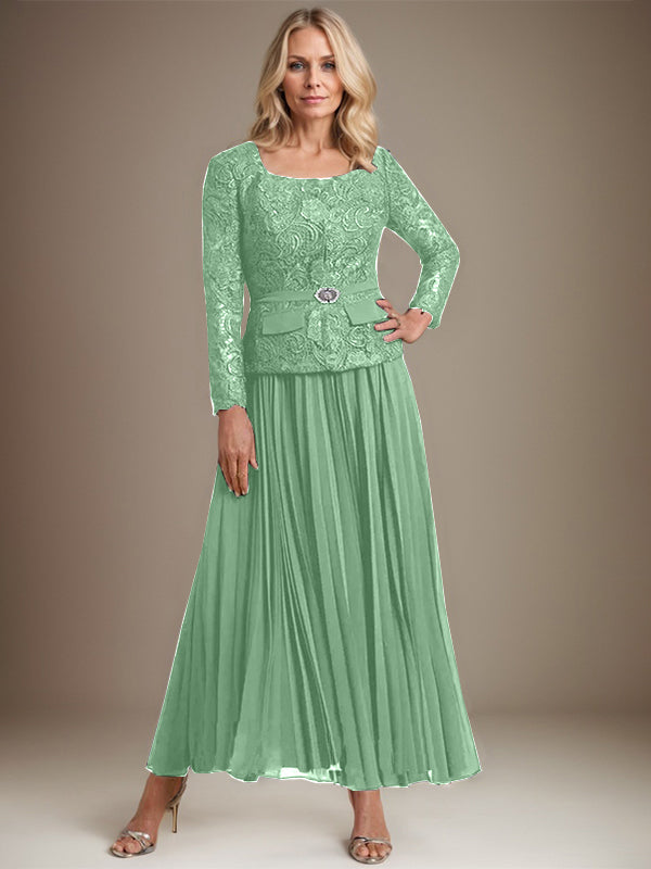 Vestido de gasa corte A, largo hasta el tobillo, para la madre de la novia, con pliegues. 
