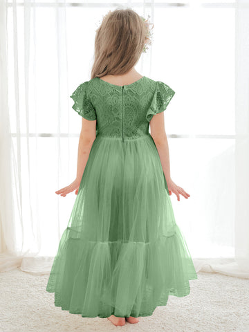 Vestido blanco de tul y encaje hasta el tobillo (2003227579) 