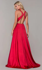 Vestido de graduación rojo, vestido largo rojo de satén con espalda descubierta SYP51