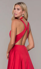 Vestido de graduación rojo, vestido largo rojo de satén con espalda descubierta SYP51