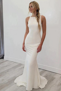 Robe de mariée sirène en satin dos nu, style plage, modèle simple WD654