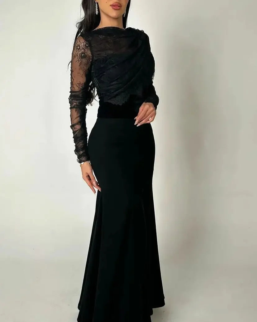 Vestidos de noche negros para mujer de Arabia Saudita, con cuentas, largos hasta el suelo, ideales para fiestas de graduación, bodas y cócteles formales. 