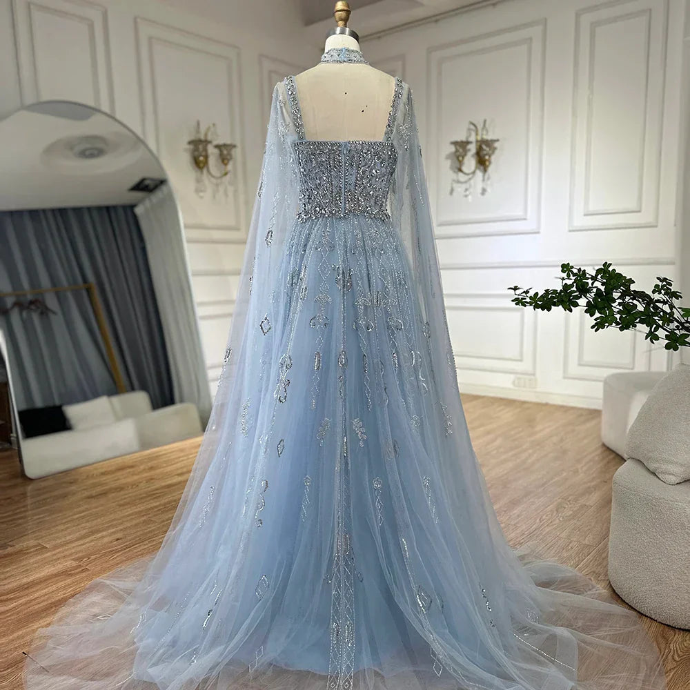 Vestido de noche de lujo saudí LA72764, corte A, manga capa, con cuentas de cristal, estilo árabe, color nude, ideal para ocasiones formales (modelo 2025).
