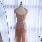 Luxury Dubai Beaded Blue Pink Evening Dress with Tassel Cape LA72897B