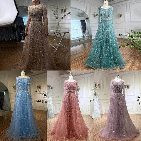 Dubai Arabic Designer Luxury Nude A Line Beaded Evening Dresses Gowns For Women Wedding Party 2025 LA72088
