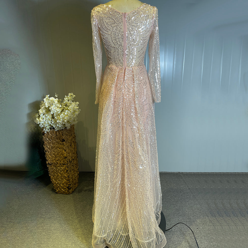 Moslim Perzik Overrok Avond Jurken 2025 Luxe Kralen Elegant Mermaid Voor Vrouwen Party LA71494
