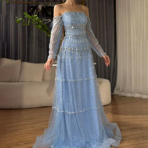 Dubai Arabic Sage Green Mermaid Luxury Evening Gown Strapless Beaded Party Dress for Women's Wedding 2025 LA72350